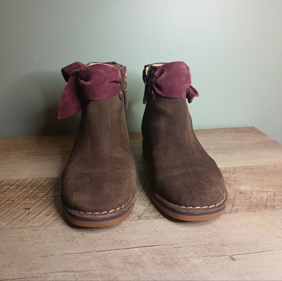 Hush Puppies Moyen Bow Ankle Boots Womens 7 Brown Burgundy Suede Kawaii Twee - Picture 2 of 11